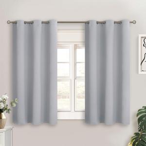 Light Grey Short Blackout Curtains for Small Windows, 34 x 45 Inch Thermal Insulated Tier Set of 2 Panels