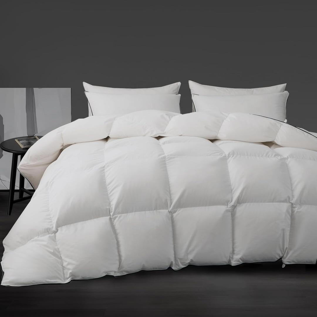 Luxury White Down Fiber Comforter - Down Fiber Duvet Core for All Seasons - Duvet Insert Queen Hotel Collection - Soft and Medium Warmth Comforters,Queen (90 X 90)