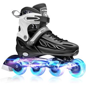 METROLLER Inline Skates for Girls and Boys, Women, Men 4 Sizes Adjustable Inline Skates with Light Up Wheels, Illuminating Beginner Skates for Kids & Adult Youth, Black, XLarge-Youth & Adult (7-10 US)