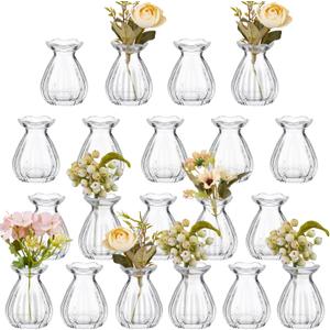 20 Pieces Glass Bud Vases for Centerpieces Bulk 3.5 Inch Mini Flower Bouquets Vases Small Cute Crystal Ribbed Glass Bud in Bulk for Wedding Baby Bridal Shower Table Party Home Decor (Clear)