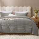 JELLYMONI Plush Duvet Cover Set - King Size Light Gray Striped Fluffy Comforter Cover 3pcs Bedding Set Luxury Ultra Soft Faux Fur Duvet Cover with Zipper and 2 Pillowcases (NO Comforter) (King(104"90"))