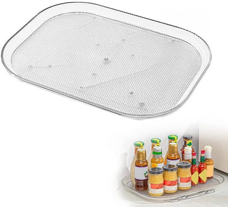 Rotating Tray, Rotatable Refrigerator Storage Tray, 360 Rotatable, Transparent Non-Slip Cup Holder, Transparent Double-Sided Refrigerator Kitchen