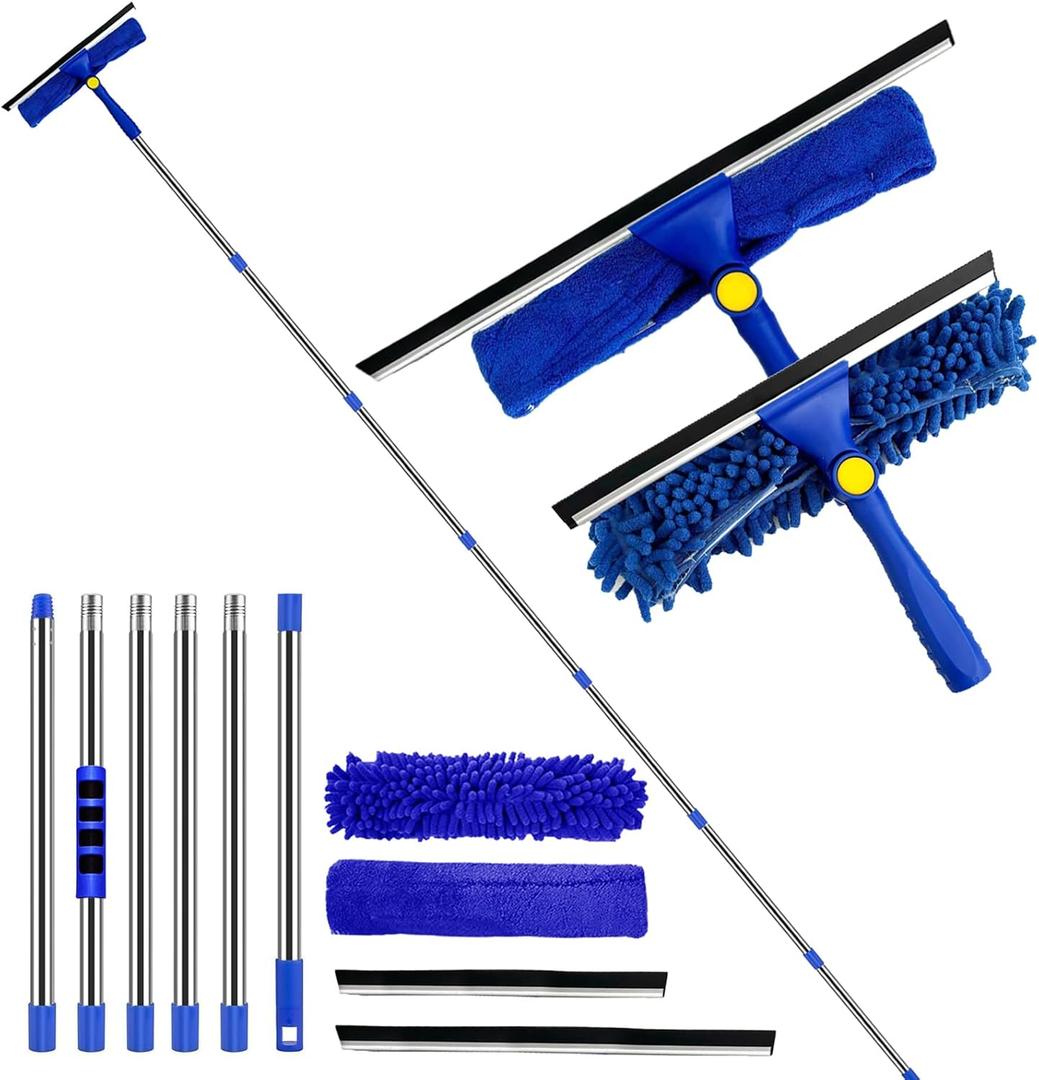 Window Cleaner Squeegee Kit - 2.38M (94inch) Cleaning Equipment with Long Handle 3 in 1 Extendable Window Cleaning Tool for High Windows, Glass, Home, Wall and Car