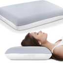 Memory Foam Pillow Queen Size, Cooling Bed Pillow for Sleeping  Medium Firm Neck & Shoulder Support, Slow-Rebound Comfort, Double-Sided All-Season Design, Washable Cover (White & Gray) (Standard)