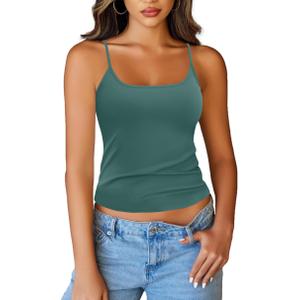Totatuit Womens Tank Top Spaghetti Straps Cami Tank Top Slim Fitted Square Neck Camisole Cute Summer Sleeveless T Shirts Night Out Tops St Patricks Day Shirt Bluish Green Large (Green, L)