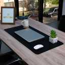 Desk Mat -Computer Desk mat with Non Slip Suede Bottom with Stitched Edges- Waterproof - Leather Desk pad PU Desk Cover for Home, Mouse, Makeup Mat for Vanity (BLACL, 35.4 X 15.7) (Black)