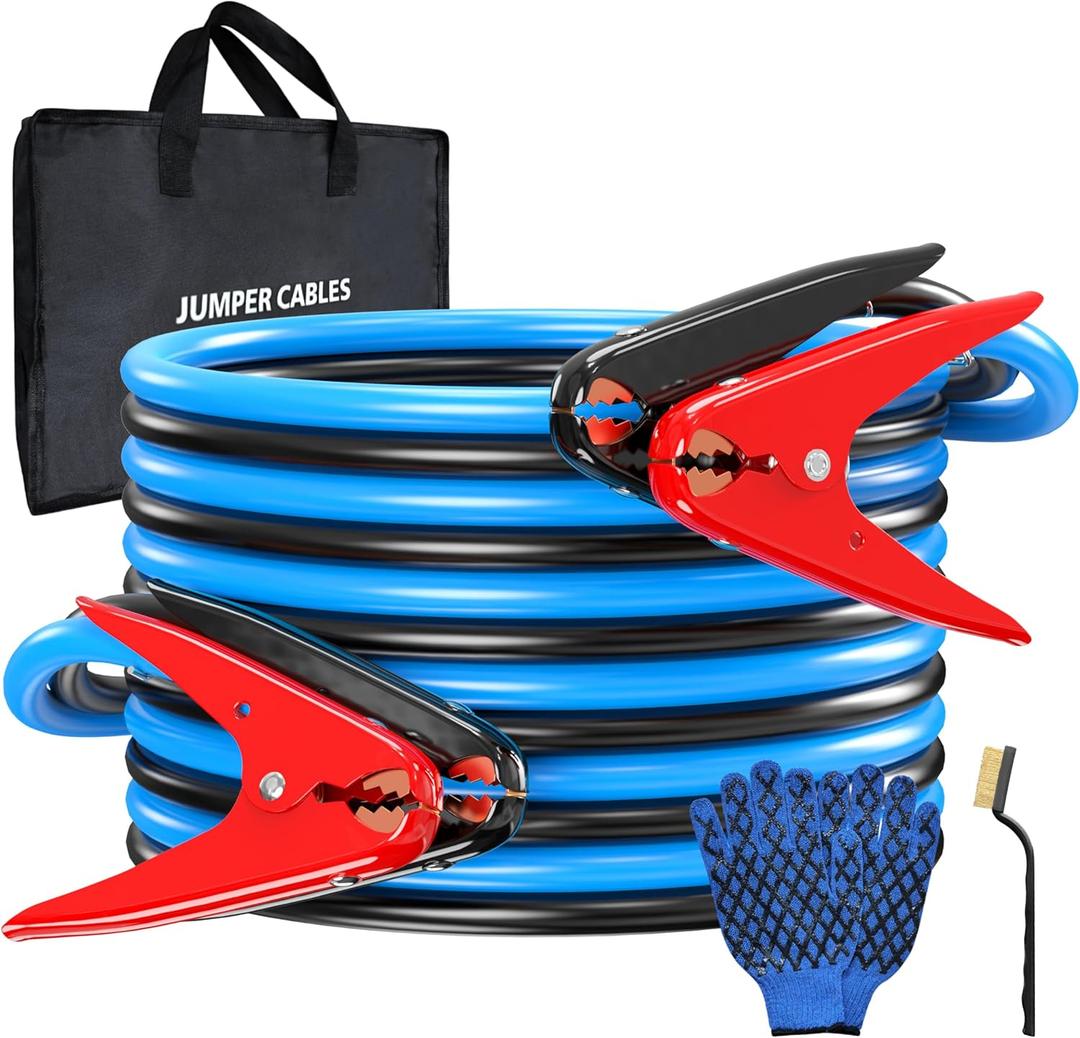 2 Gauge 20 Feet Jumper Cables Heavy Duty for Car, 800 Amp Automotive Booster Battery Jumper Cables for SUV and Trucks with Carry Bag, Gloves, Brushes