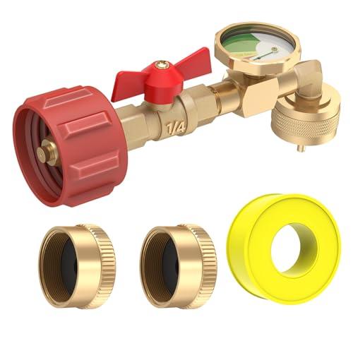 MEFUN Propane Refill Elbow Adapter 1lb to 20lb, QCC1 Propane Refill Elbow Adapter with Gauge and ON-Off Control Valve for Camping Grill 1LB Propane Tank to Be Refilled Gas from 5~40 LB Propane Tank