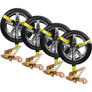 Car Tie Down with Snap Hooks- 4 Pack 2"x96" with 3,300lb Safe Working Load - Adjustable Straps with Snap Hooks Tire Straps for a Car Trailer (Yellow)