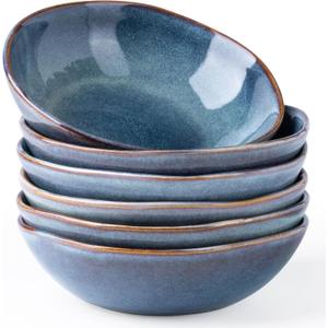 AmorArc Ceramic Cereal Bowls Set of 6, 24 oz Handmade Stoneware Bowls for Cereal Soup Salad Bread, Stylish Kitchen Bowls for Meal, Dishwasher & Microwave Safe-Ceylon Blue