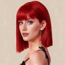 SUKRI Red Bob Wig with Bangs Short Red Wigs for Women Shoulder Length Wigs 12Inch Heat Resistant Synthetic Wig for Daily Party Cosplay