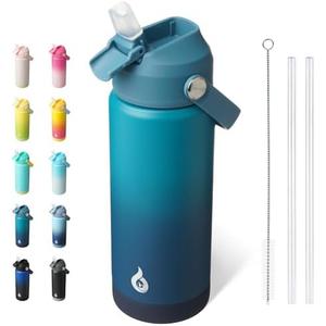 BJPKPK Insulated Water Bottle with Straw Lid, 18oz Thermo Water Bottles with Soft Nozzle, Flex Handle & Non-slip Boot, BPA Free Leak Proof Stainless Steel Metal Thermo, Tumblers, Cups,Vast