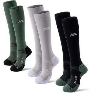 Compression Socks for Women and Men, Knee High 15-20mmHg Graduated Circulation Support(3 Pairs)Best for Nurses, Pregnant, Running, Travel, Flight, Athletic, Sports, Reduce Muscle Fatigue, Black Gray Green, M