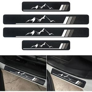 4Pcs Front/Rear Carbon Fiber Car Door Sill Protector Door Entry Guard Door Sill Protector fit for Car SUV Truck Universal (gray)
