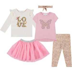 BTween Girls 4 Piece Outfit Set Stylish, Fun, and Versatile Includes Tops, Skirt, and Leggings (18 Months, Pink)