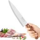 8 inch Chef Knife, Razor Sharp Kitchen Knife with Protective Knife Sheath, Razor Sharp Slicing Knife with Ergonomic Handle, German Stainless Steel, Dishwasher Safe (Brown Color)