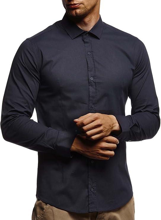 Leif Nelson Men's White Shirt Slim Fit Long Sleeve Black Men Stretch Short Sleeve Shirt Casual Shirt Boys Long Sleeve Shirt Business Wedding Leisure Short Sleeve LN3430  (XX-Large, Dark Blu)