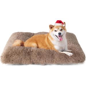 EHEYCIGA Fluffy Dog Crate Bed for Large Dogs, Plush Faux Fur Crate Pad, Calming Anti Anxiety Large Dog Bed, Washable Soft Warm Mat with Non-Slip Bottom, Camel (35.4 x 23.6)