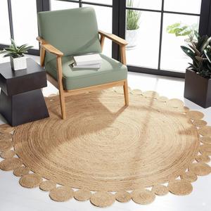 GRUHUM Handwoven 3ft Jute Area Rug Natural Fiber Round Boho Farmhouse Rustic Vintage Soft Braided Reversible EcoFriendly Rugs for Indoor EcoFriendly Kitchen Bedroom Living Room Hallways (3' ft Round)