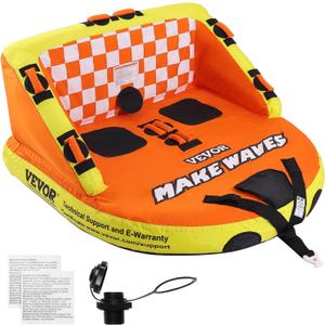 VEVOR Towable Tube for Boating, 1-2 Riders Inflatable Towable Tubes with Deck Seats and Backrest, 340 lbs Water Sport Tube for Boat to Pull, Full Nylon Cover, EVA Grab Handles and Speed Safety Valve