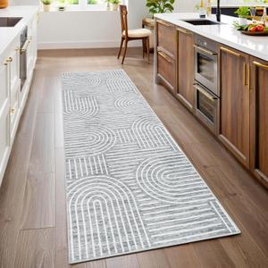 Modern Rug 2.5x10 Runners for Hallways, Abstract Kitchen Runner Rugs Non Slip Bath Mat, Rainbow Washable Runner Rug for Bedroom, Soft Long Rugs for Entryway Bathroom Laundry Dorm, Ash
