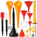 17 Pcs Automotive Funnel Set & Gas Can Spout Replacement, Plastic Long Neck Oil Funnel, Flexible Right Angle Funnels,Wide Mouth Fuel Funnels Gasoline Set for Water/Gasoline/Coolant/Engine Oil