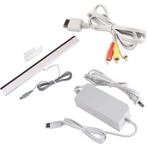 Xahpower 3 in 1 Accessories Bundle Kits for Wii, AC Power Supply Adapter + Composite Audio Video Cable and Wired Infrared Ray Sensor Bar Compatible with Nintendo Wii