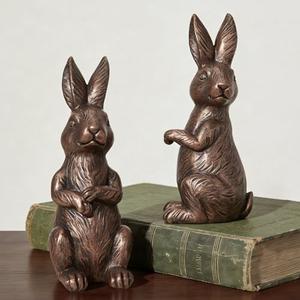 DN DECONATION Easter Decorations Bunny Figurines Set of 2 - Bronze Rabbit Statues Farmhouse Spring Vintage Home Decor, Resin Easter Tabletop Antique Decor for Shelf, Mantel, Coffee Table