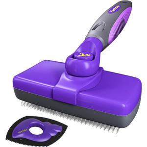 Hertzko Dog Slicker Brush and Dog Hair Remover - Self-Cleaning Brush for Cats and Dogs - Pet Hair Remover Brush for Fur - Gently Removes Mats, Tangles, and Loose Hair - Ideal for Home Use (Purple)