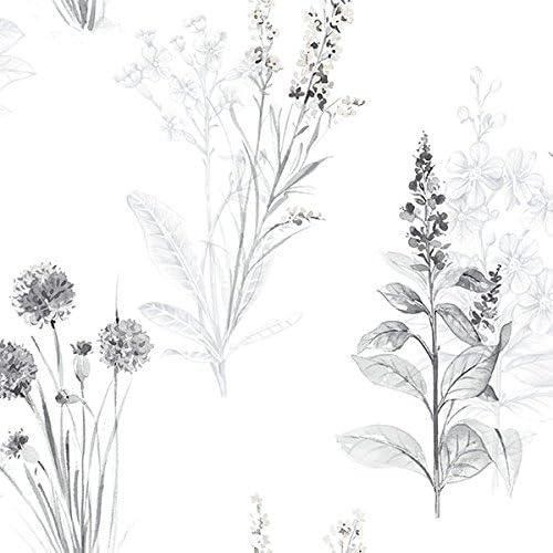 Manhattan Comfort NWAB42443 Woodbury Series Vinyl Floral Toile Design Large Wallpaper Roll, 20.5" W x 32.7'L, Gray/Beige/Black/Silver/White, 6 Pack