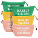 6 Pack Small Cosmetic Canvas Makeup Bags for Women with Zipper, 3 Colors and Designs (8 x 4 x 6 In)