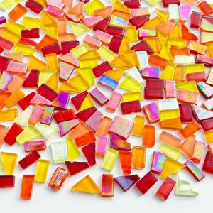 250g Glass Mosaic Tiles for Crafts, Stained Glass Supplies, Stained Glass Kits for Adults, Stepping Stone Kit, Mixed Orange Yellow Red Colors 0.4 inch Irregular Shapes
