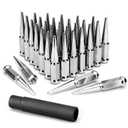 KSP M14X1.5 Spike Lug Nuts, 32PCS Chrome 14mmx1.5 Wheel Spiked Lug Nut for Silverado Sierra 1500 2500 3500 F150 F250 F350, 19mm Hex Closed End Nut with 1 Socket for Aftermarket Wheel