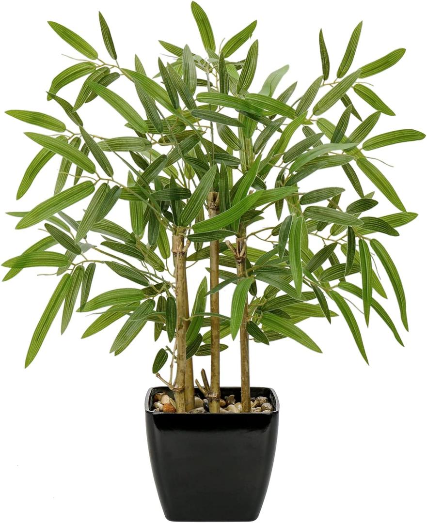 18 Inch Fake Bamboo Tree Plant Indoor Potted Plants Faux Bamboo Plants in Black Pot with Solid Wood Trunk Artificial Bamboo Tree Small Faux Plants Excellent Gift Silk Plants for Home Office Decor