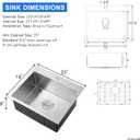 23 Inch Drop in Kitchen Sink Brushed, Stainless Steel Single Hole Single Bowl Topmount Kitchen Sinks with Drain Strainer & Grid, D23"xW18"xH9"