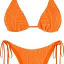 ZAFUL Bikini Sets for Women Halter Two Piece Swimsuit Ribbed High Cut Tie Side Thong Bathing Suit Sexy Padded Swimwear, L