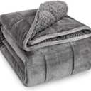 Wemore Sherpa Fleece Weighted Blanket for Adult, 15 lbs Dual Sided Cozy Fluffy Heavy Blanket, Ultra Fuzzy Throw Blanket with Soft Plush Flannel Top, 80 x 87 inches, Grey on Both Sides