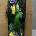 LVXINLI Artificial Cemetery Flowers, Gravesite Decoration Roses, Memorial Bouquets with Cemetery Vase, Vibrant and Long-Lasting Colors  Yellow+Purple, 2 Bundles