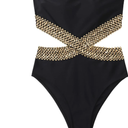 Milumia Women's Stitch Detail Strapless One Piece Swimsuit Cut Out Bandeau Bathing Suit, (Black, Medium)