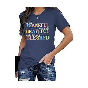 Thanksgiving Shirt for Women Fall Pumpkin Bow T-Shirt Funny Thankful Blessed Tee Tops Size XL