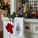 Blue and White Chinoiserie Christmas Kitchen Towels, Pink Bow Christmas Tree Hand Towels, Grandmillennial Christmas Decor Dish Towels Dishcloths Tea Towels for Kitchen, 16x24in