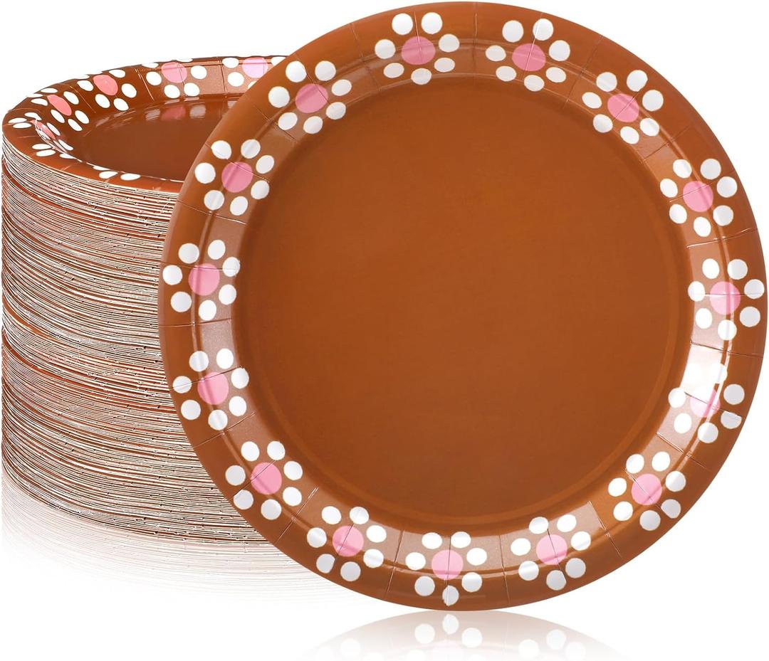 100 Pcs Pink Cielito Lindo Party Plates Mexican Paper Plates Disposable Platos De Barro Mexicanos Talavera Clay Dishes 7 Inch for Wedding Christmas Baby Shower Decoration Supplies