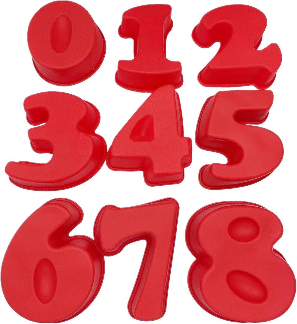 9 Pieces Middle Size Silicon Number Cake Moulds Silicone Cake Mold (6 inch)