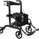Medline Walker Transport Wheelchair Combo, Rollator Walker for Seniors with Seat, Foldable Transport Chair with Footrests, 18" Wide Seat, Black