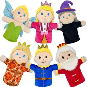 6 PCS Puppet Set 12 Inch, Fairy Tale Members Elf Plush Puppets Toddlers Princess Hand Puppet for Kids Ages,Soft Puppets for Storytelling Teaching Preschool Role Play Puppet Toy for Boy Girls