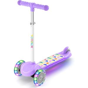 TONBUX Kids Scooter for Ages 3-5, Toddler Scooter with Light-Up Deck and Wheels, Adjustable 4-Level Height 3-Wheel Scooter for Kids, Lean-to-Steer Design (Purple)