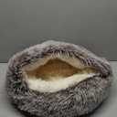 NOYAL Round Hooded Donut Dog Bed for Small & Medium Pets - Plush Fluffy Anti-Anxiety Cat Cave Bed with Cover (Small 19.6'', Gradual brown)