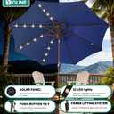 9FT Solar-Powered LED Patio Umbrella with Tilt Crank,Outdoor Market Umbrella with 32 Lights,Sunshade for Deck, Garden and Pool