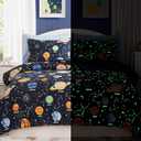 Wink Deer Twin Comforter Set for Boys-5 Pieces Space Glow in the Dark Twin Bedding Sets for Kids, Ultra Soft Bed in A Bag with Sheets