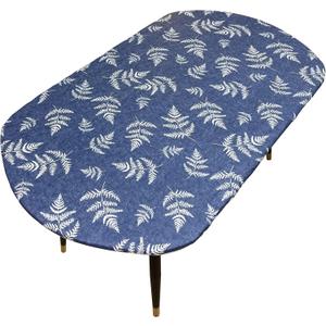 Oval Tablecloth Classic Elastic Edged Flannel Backed Vinyl Fitted Table Cloth Waterproof Oil-Proof Plastic Table Cover (Blue Leaves Pattern 2, Best for Up to 42" x 60")